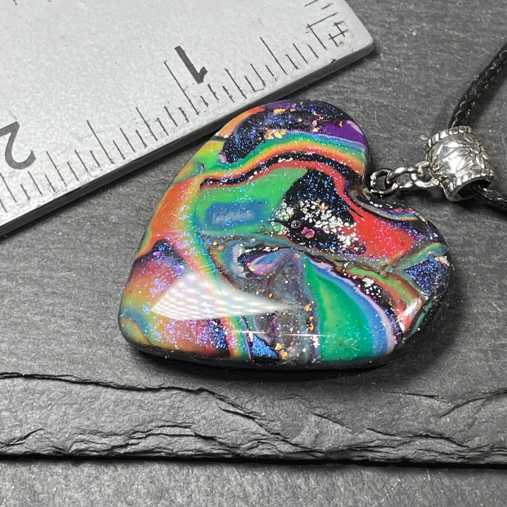Lisa Frank Inspired Rainbow Galaxy Heart Pendant Necklace Hand Crafted - Picture 12 of 14